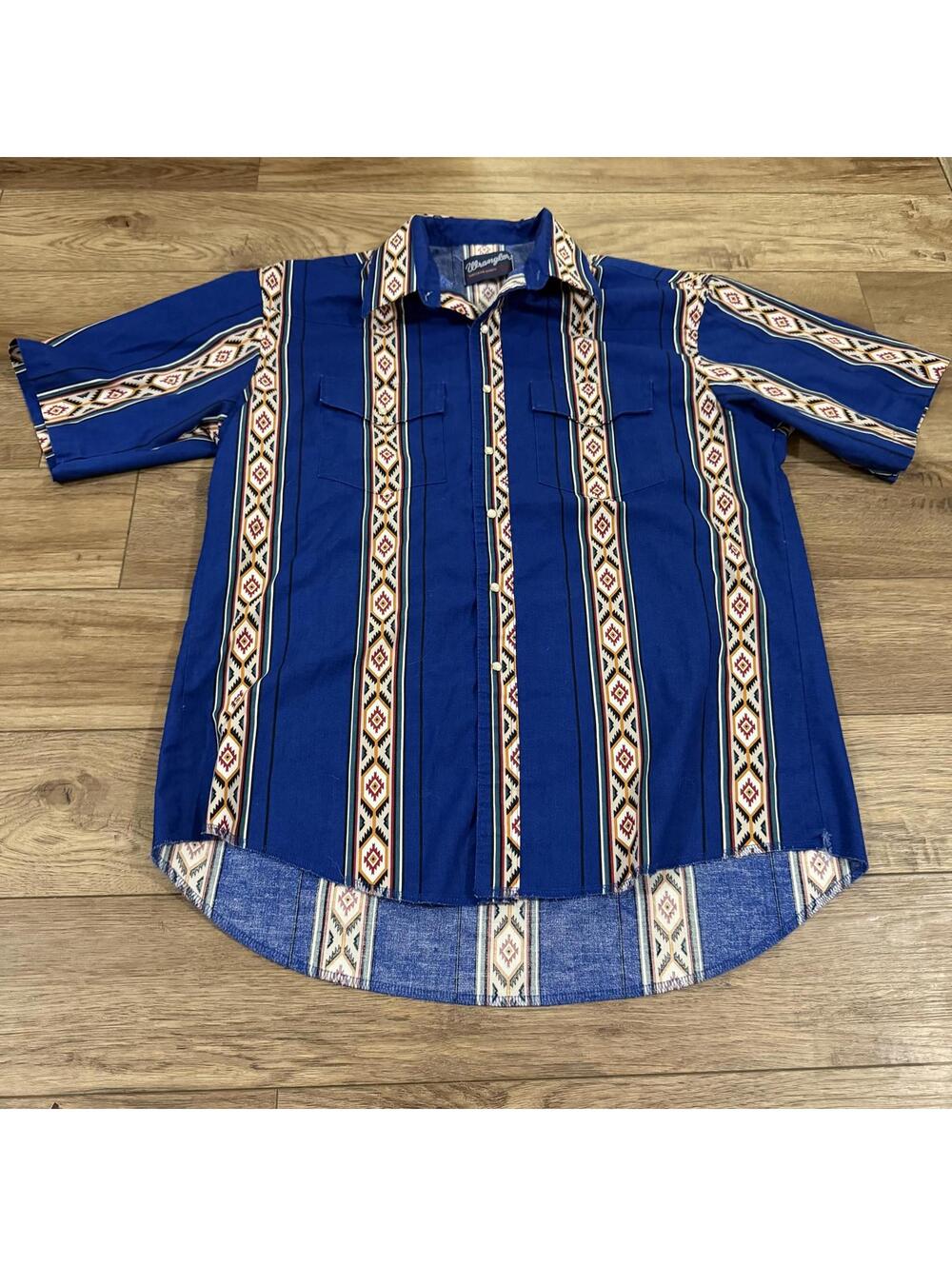 Vtg 90s Wrangler Aztec Western Pearl Snap Shirt XL